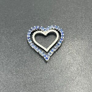 JWBR 10k White Gold Double Heart Pendant Blue Spinel and Diamond 21mm, 1.71g